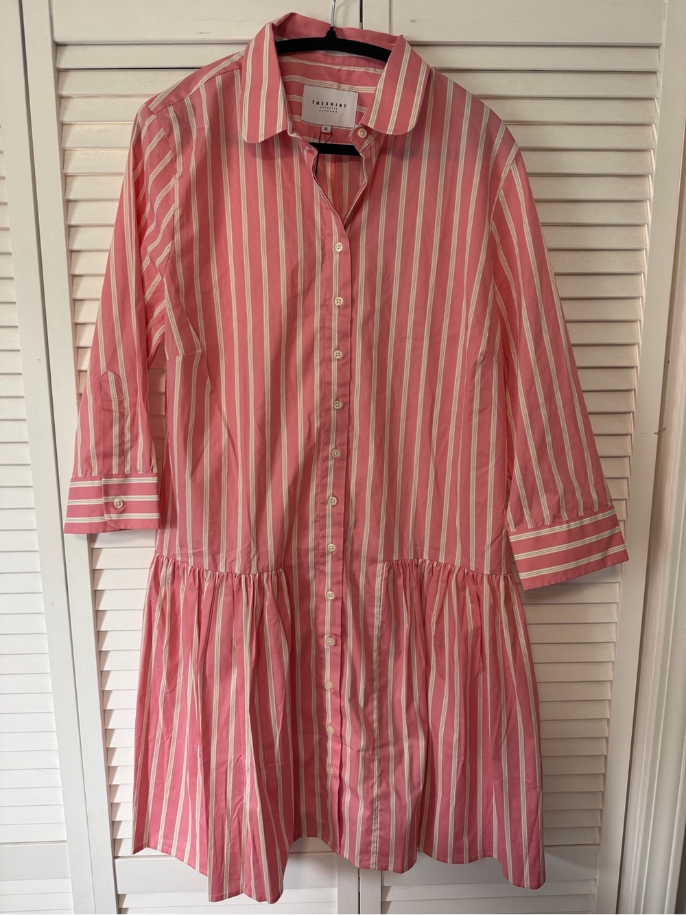 The Shirt by Rochelle Behrens Pink and White Striped Midi Dress